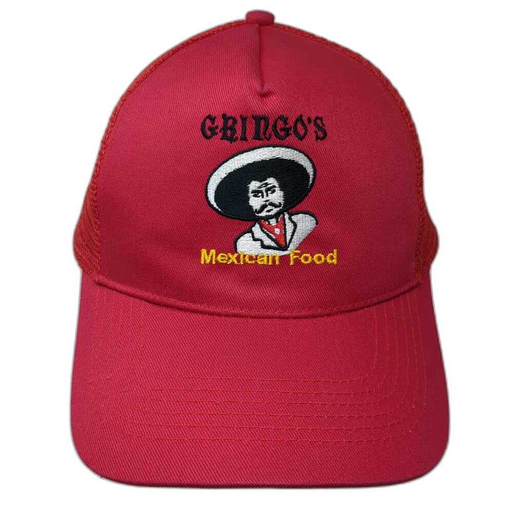 Nissun 5 Panel Red Hat One Size Mesh Back Strapback Gringo's Mexican Food Logo